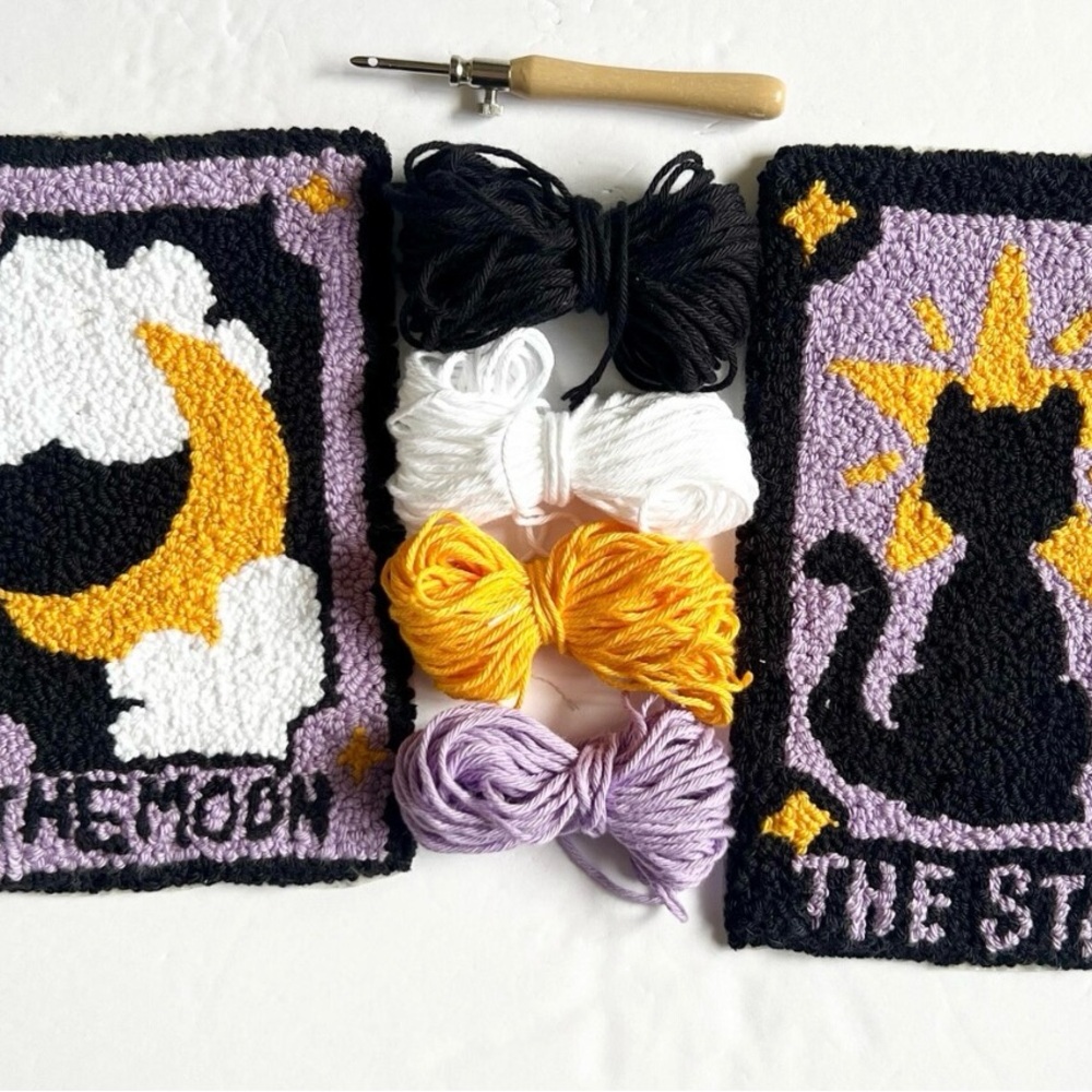 Not Rated Moon & Star Punch Needle Panels in Black, White, Yellow, Lavender